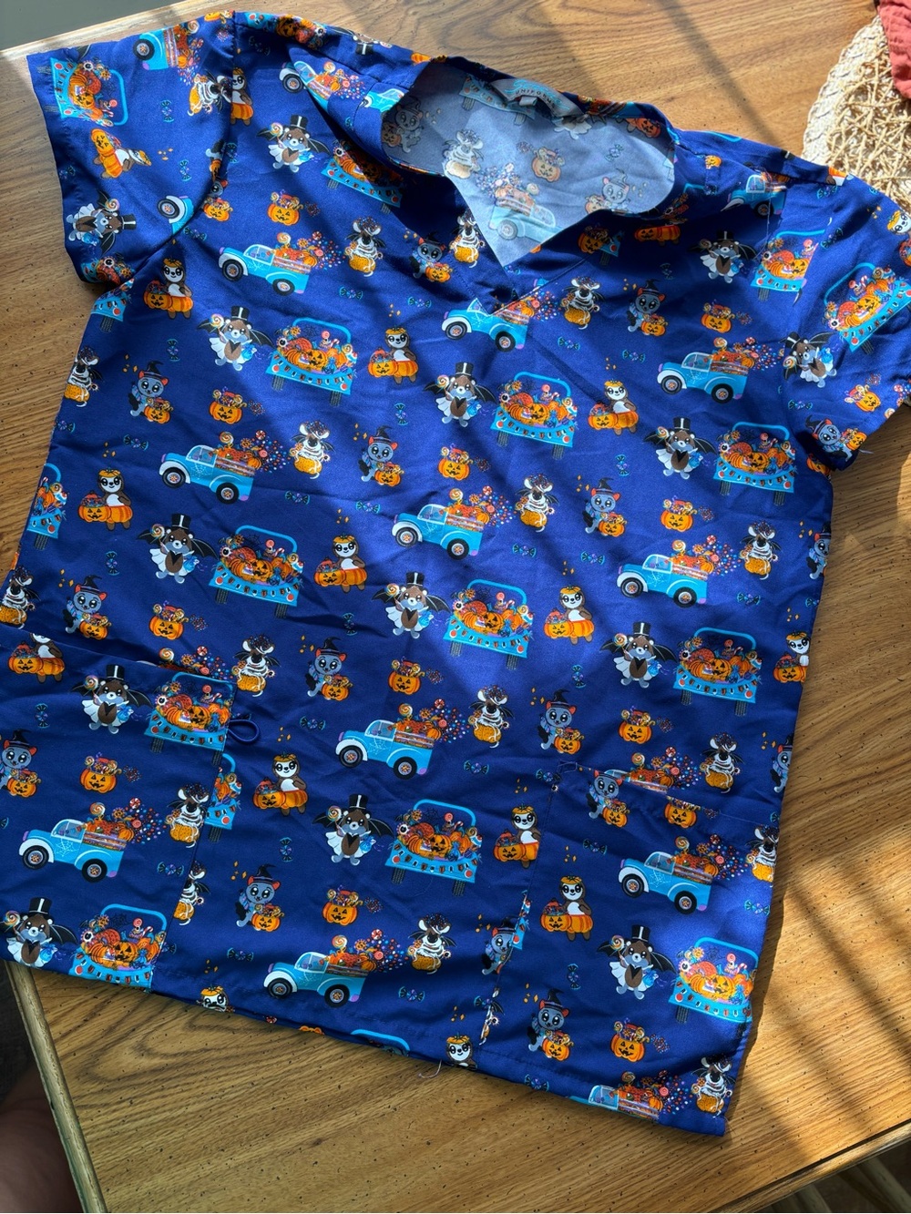 Halloween Scrub top- Blue